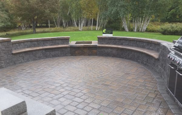 Bow Patio with Built in Benches and Firepit
